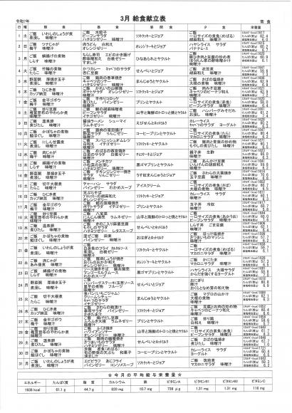 特別養護老人ホーム元気館　令和7年3月の献立表1